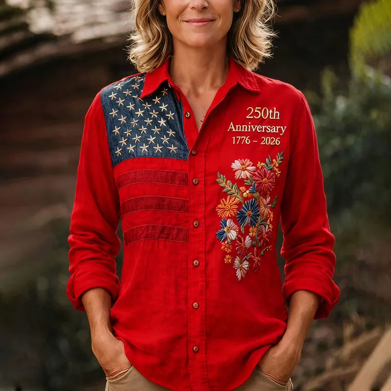 250th Anniversary Limited Edition | American Flag Floral Print Button-Up Shirt