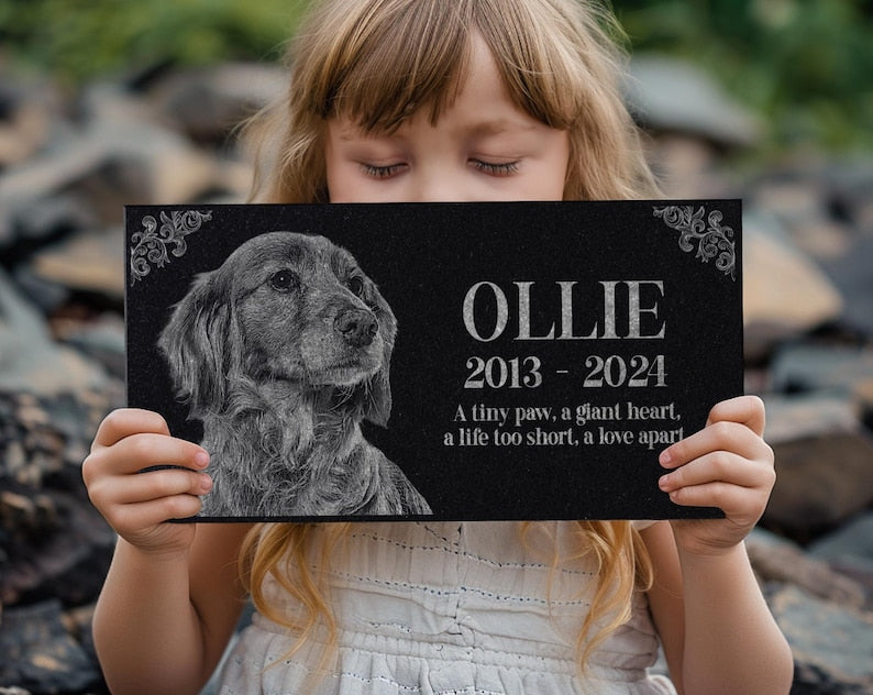 Personalized Pet Memorial Stone | Custom Grave Marker | Engraved Headstone for Cats & Dogs | Outdoor Animal Burial Monument | Pet Tombstone