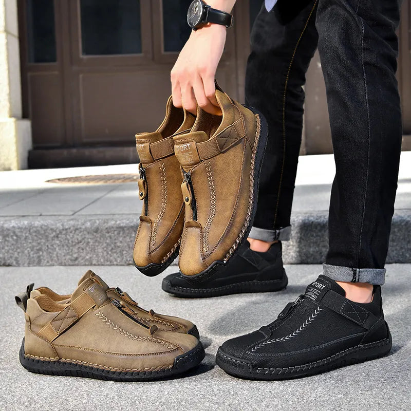 ⏰Limited Time Sale 70% OFF - Men's Premium Leather Slip-On Boots – Ideal Gift for Dad, Husband or Friend | Wide Toe, Arch Support, Waterproof, Pressure Relief, Non-Slip