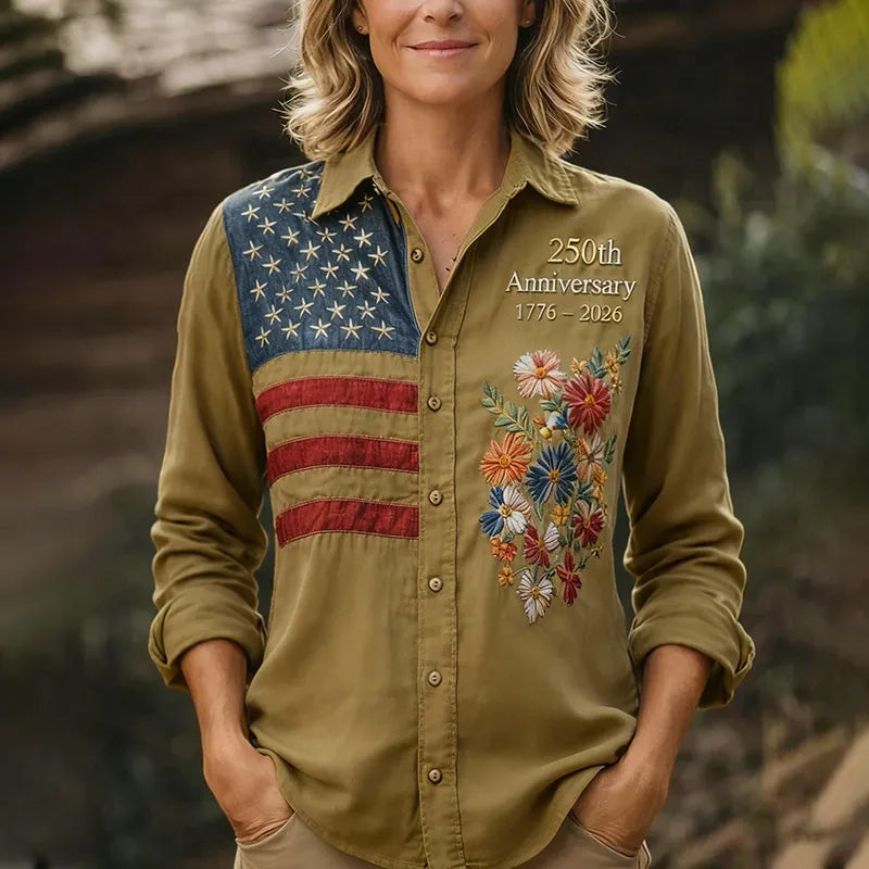 250th Anniversary Limited Edition | American Flag Floral Print Button-Up Shirt