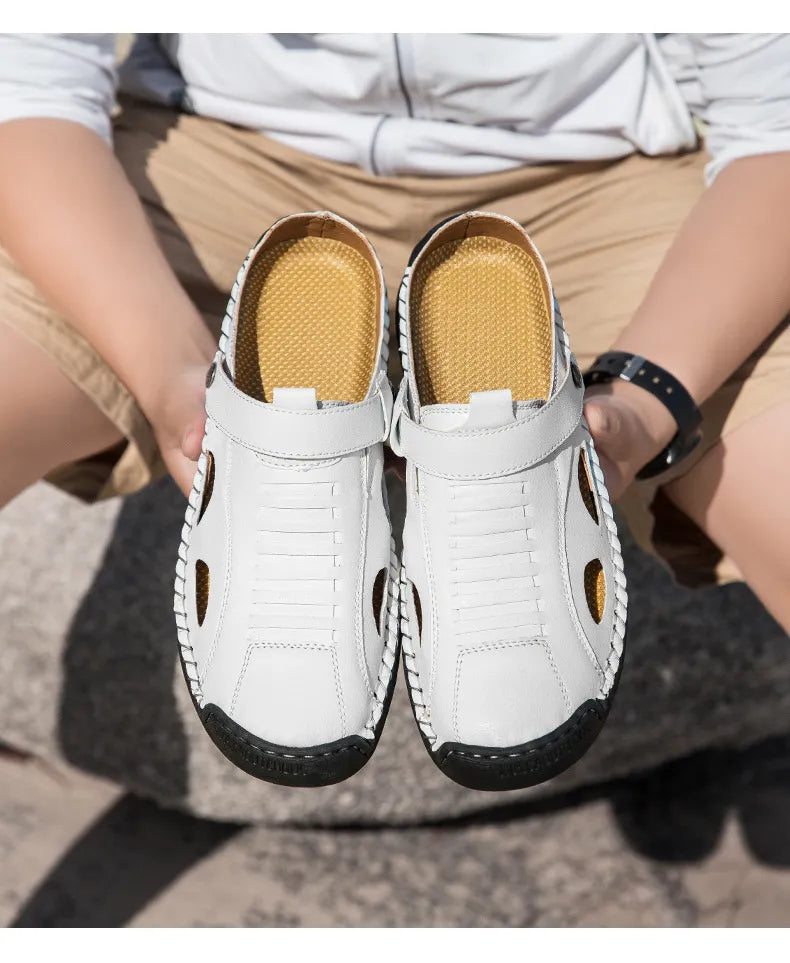 ⏰LAST DAY-70% OFF🛒Men's Adjustable Strap Leather Slides – Comfortable for Walking & Hiking