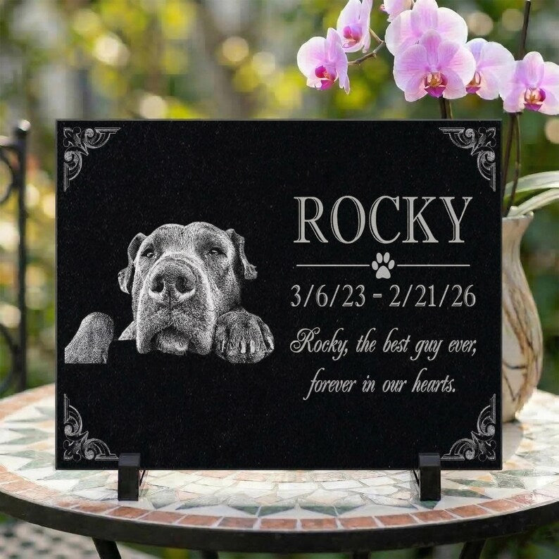 Personalized Pet Memorial Stone | Custom Grave Marker | Engraved Headstone for Cats & Dogs | Outdoor Animal Burial Monument | Pet Tombstone