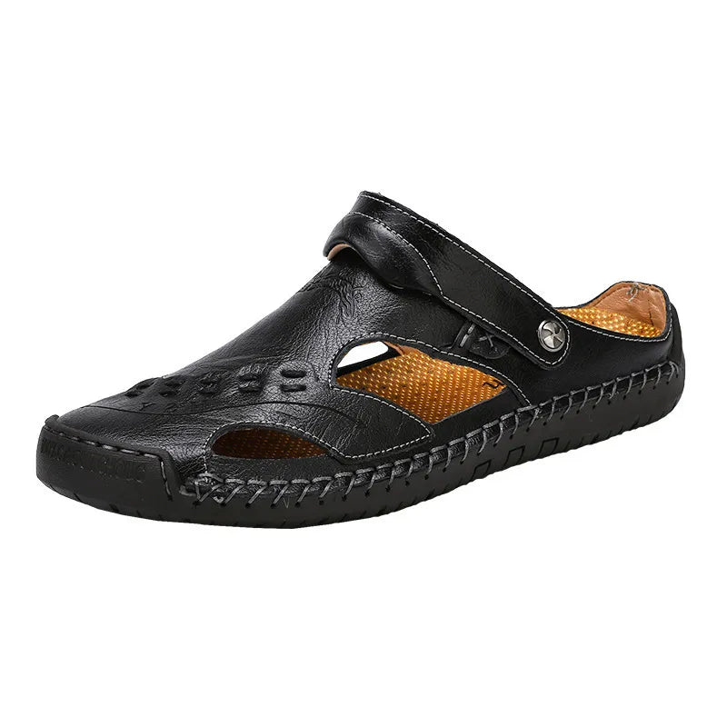 ⏰LAST DAY-70% OFF🛒Men's Summer Breathable Leather Slides – Comfortable for Walking & Daily