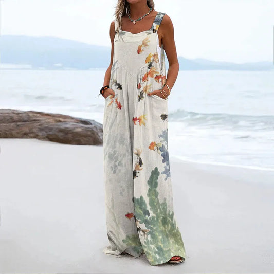 Dashingsoul Women's Watercolor Goldfish Art Printed Jumpsuit
