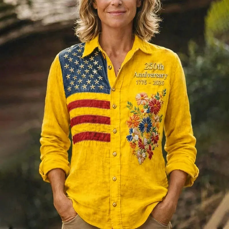 250th Anniversary Limited Edition | American Flag Floral Print Button-Up Shirt