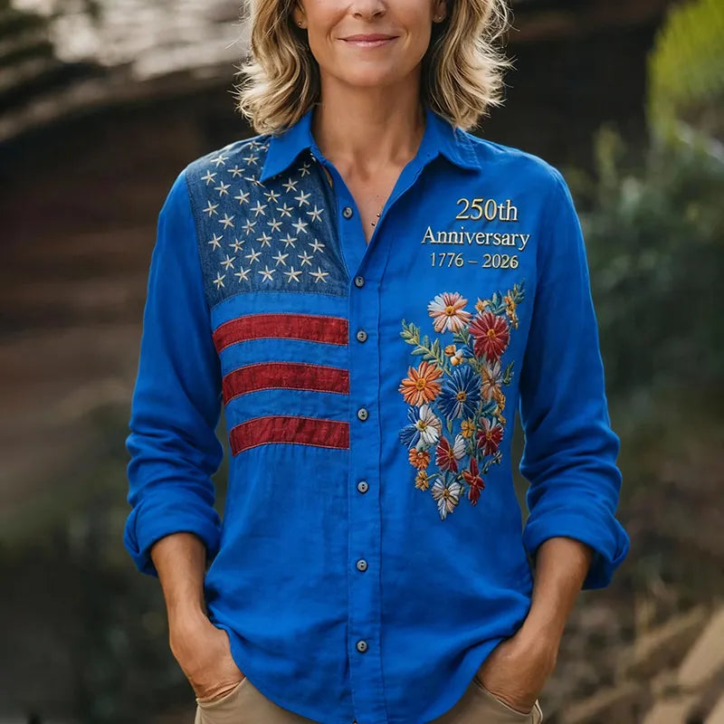 250th Anniversary Limited Edition | American Flag Floral Print Button-Up Shirt