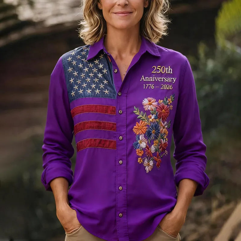 250th Anniversary Limited Edition | American Flag Floral Print Button-Up Shirt