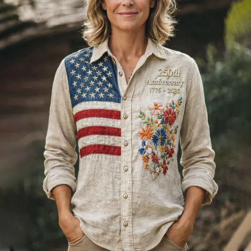 250th Anniversary Limited Edition | American Flag Floral Print Button-Up Shirt