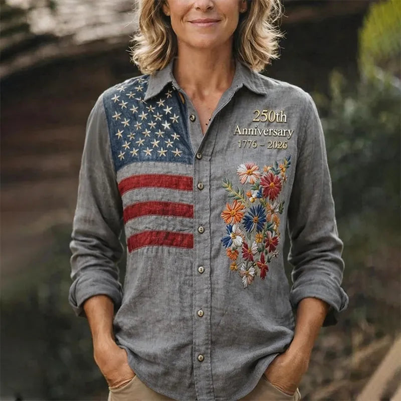 250th Anniversary Limited Edition | American Flag Floral Print Button-Up Shirt