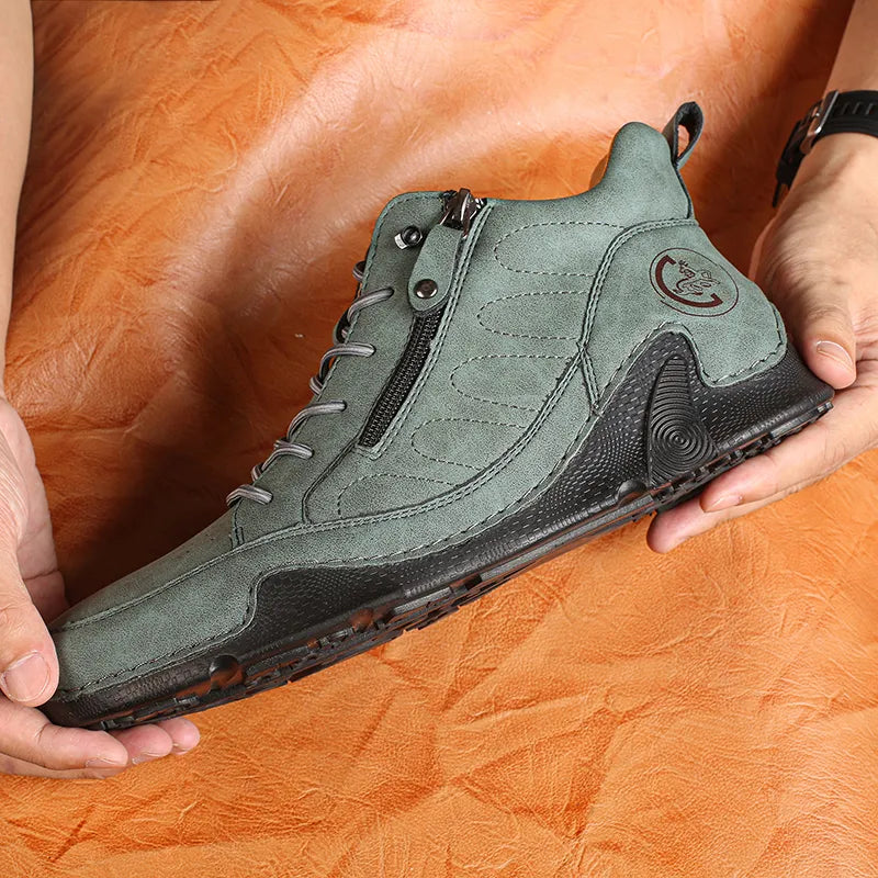 Men's Handmade Premium Leather Slip-On Driving Boots – Wide Toe, Arch Support, Waterproof, Non-Slip & Pressure-Relief Comfort
