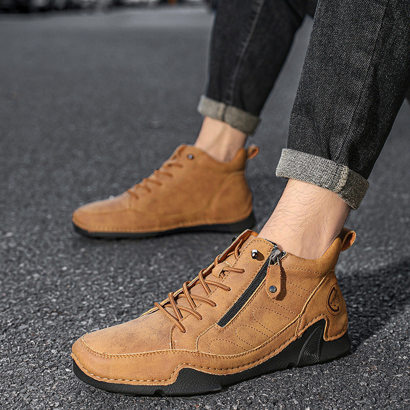 Men's Handmade Premium Leather Slip-On Driving Boots – Wide Toe, Arch Support, Waterproof, Non-Slip & Pressure-Relief Comfort