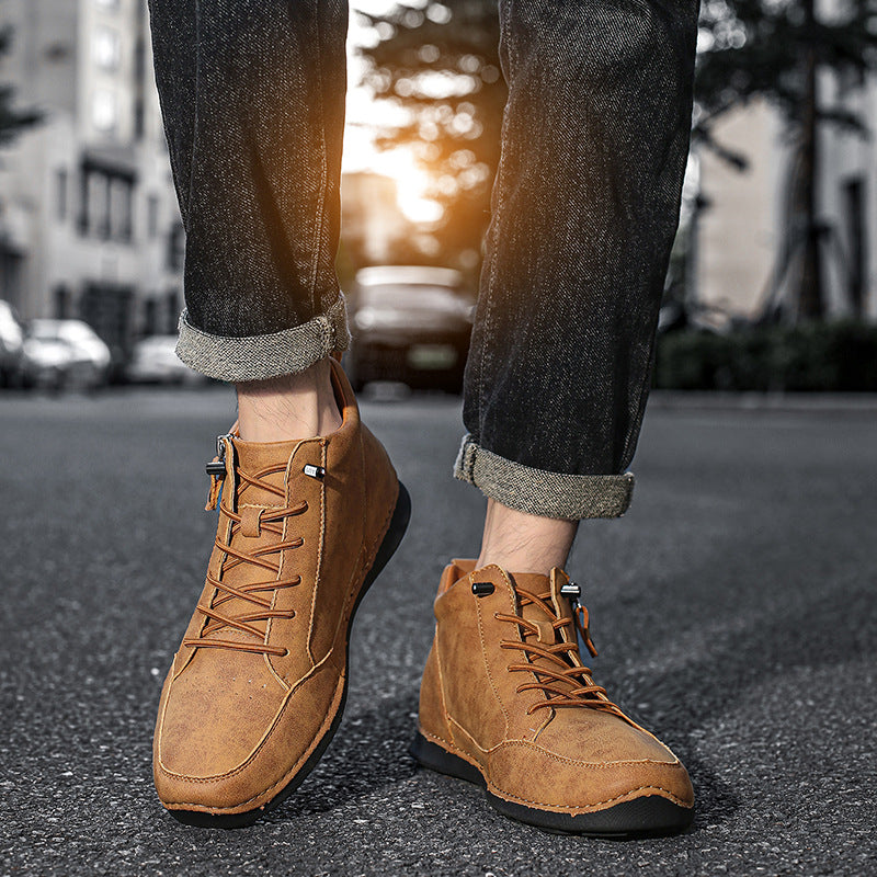 Men's Handmade Premium Leather Slip-On Driving Boots – Wide Toe, Arch Support, Waterproof, Non-Slip & Pressure-Relief Comfort