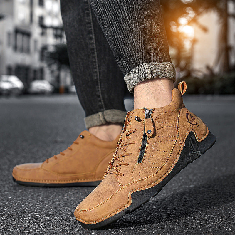 Men's Handmade Premium Leather Slip-On Driving Boots – Wide Toe, Arch Support, Waterproof, Non-Slip & Pressure-Relief Comfort