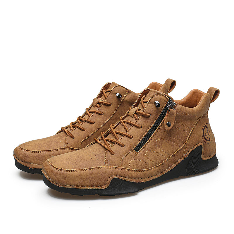 Men's Handmade Premium Leather Slip-On Driving Boots – Wide Toe, Arch Support, Waterproof, Non-Slip & Pressure-Relief Comfort