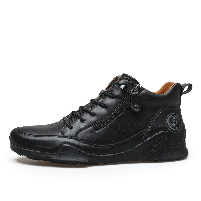 Men's Handmade Premium Leather Slip-On Driving Boots – Wide Toe, Arch Support, Waterproof, Non-Slip & Pressure-Relief Comfort