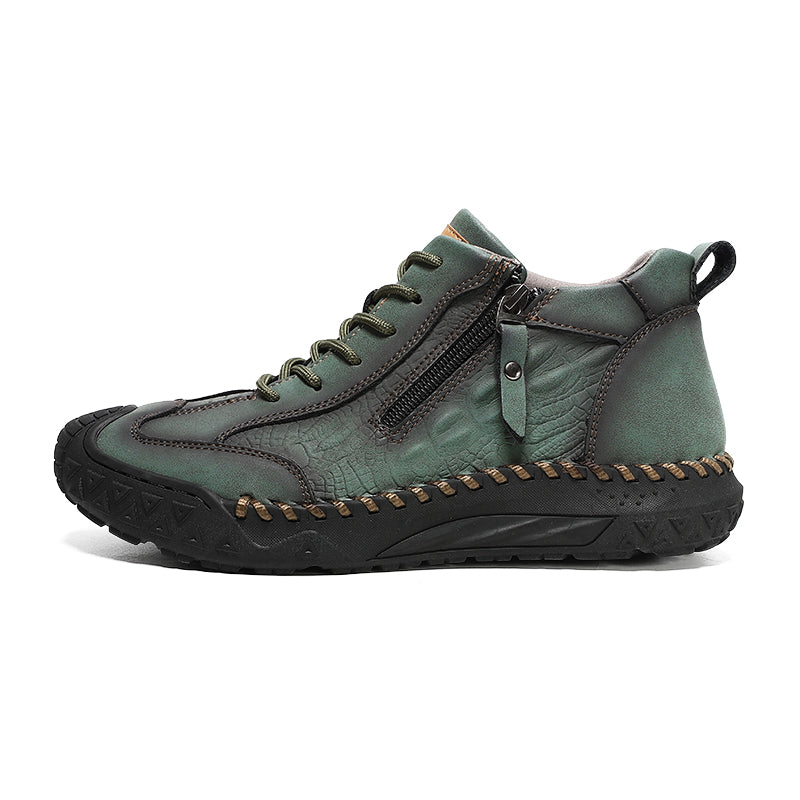 Men's Outdoor Leather Shoes with Zipper – Waterproof, Arch Support & Wide Toe Comfort