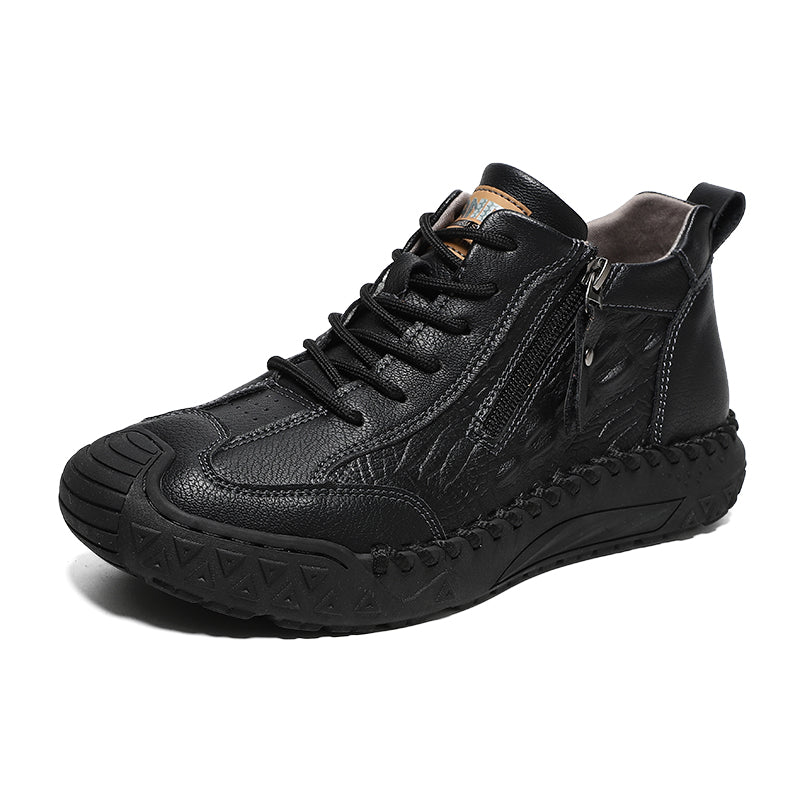 Men's Outdoor Leather Shoes with Zipper – Waterproof, Arch Support & Wide Toe Comfort
