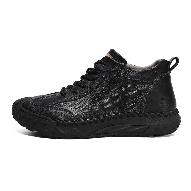 Men's Outdoor Leather Shoes with Zipper – Waterproof, Arch Support & Wide Toe Comfort
