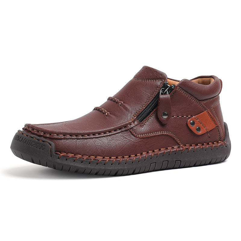 🔥Lowest Price) Men's - Cowhide Slip-On Orthopedic walking Shoes – Waterproof, Non-Slip, Wide Toe Fit