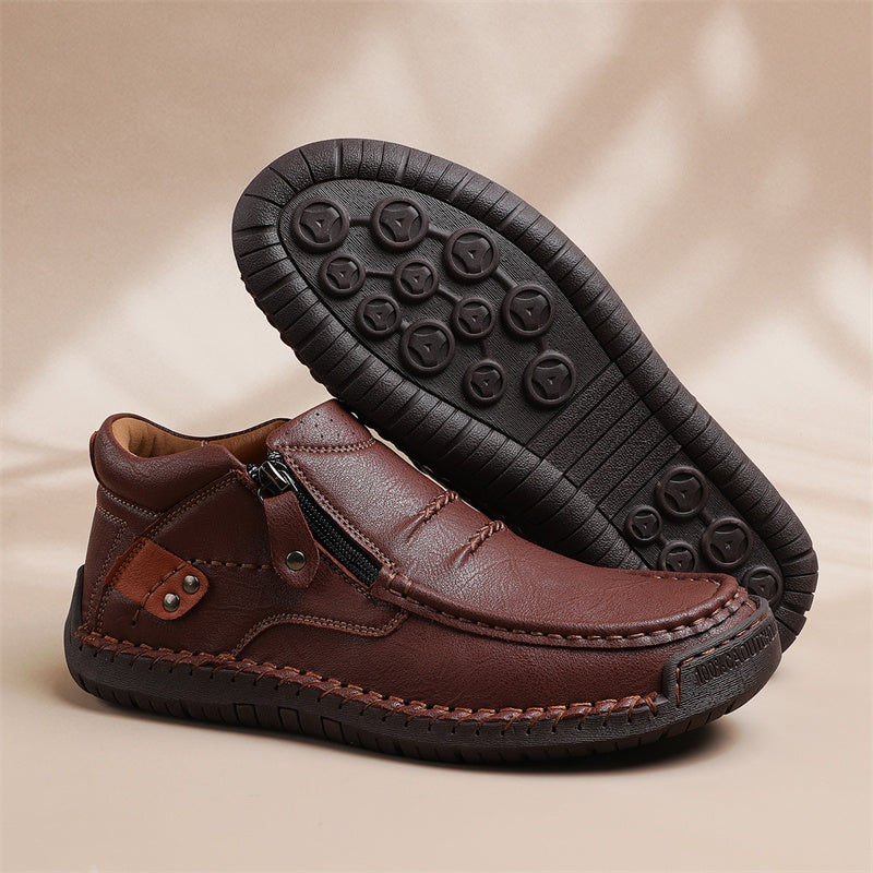 🔥Lowest Price) Men's - Cowhide Slip-On Orthopedic walking Shoes – Waterproof, Non-Slip, Wide Toe Fit
