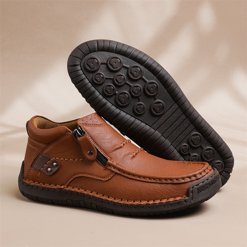 🔥Lowest Price) Men's - Cowhide Slip-On Orthopedic walking Shoes – Waterproof, Non-Slip, Wide Toe Fit