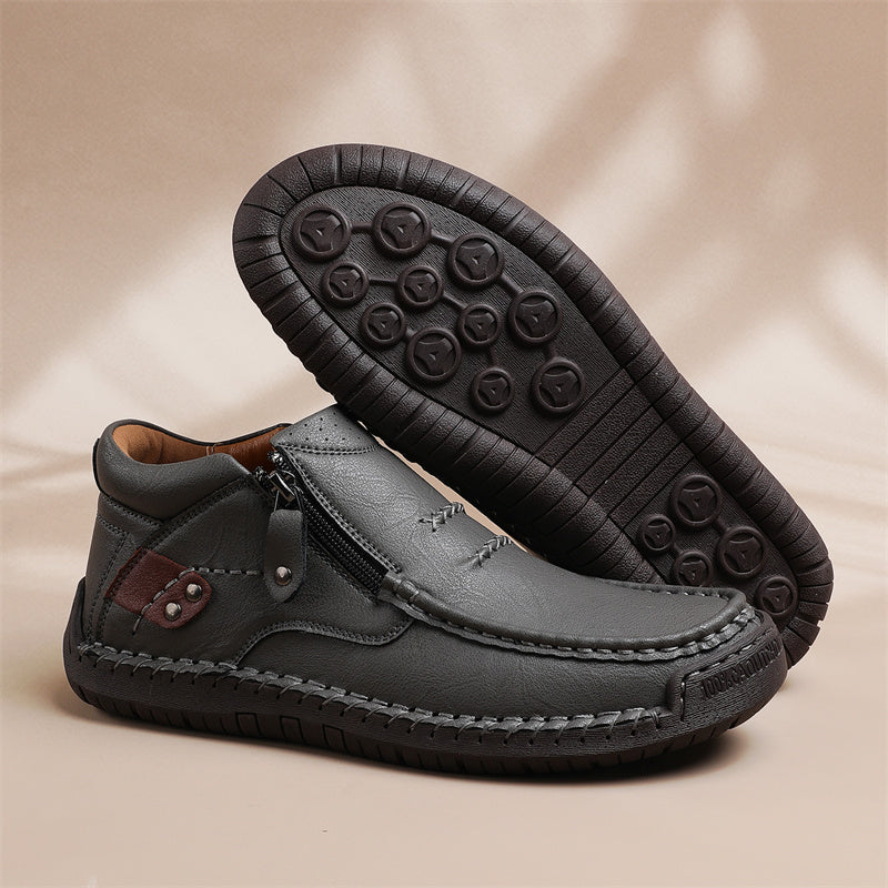 🔥Lowest Price) Men's - Cowhide Slip-On Orthopedic walking Shoes – Waterproof, Non-Slip, Wide Toe Fit
