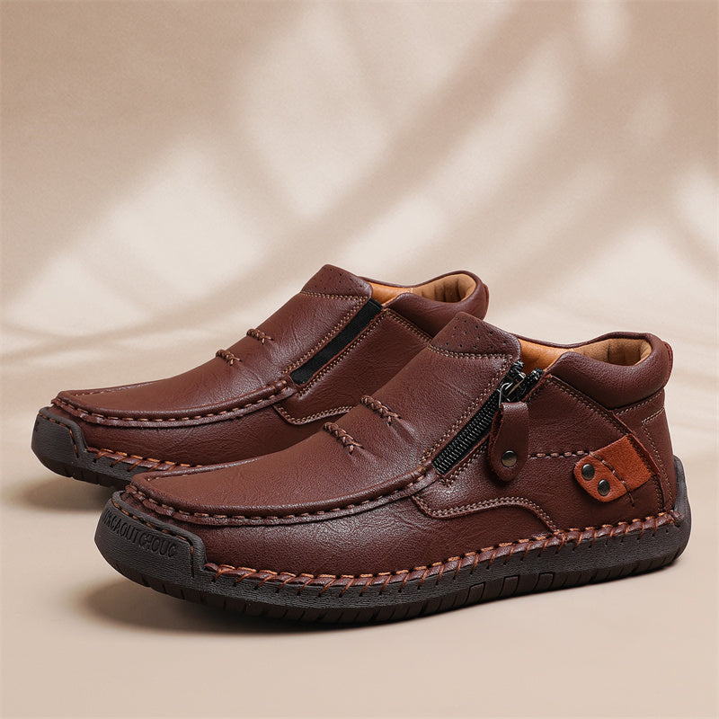 🔥Lowest Price) Men's - Cowhide Slip-On Orthopedic walking Shoes – Waterproof, Non-Slip, Wide Toe Fit
