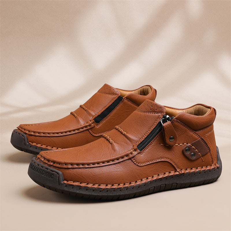 🔥Lowest Price) Men's - Cowhide Slip-On Orthopedic walking Shoes – Waterproof, Non-Slip, Wide Toe Fit