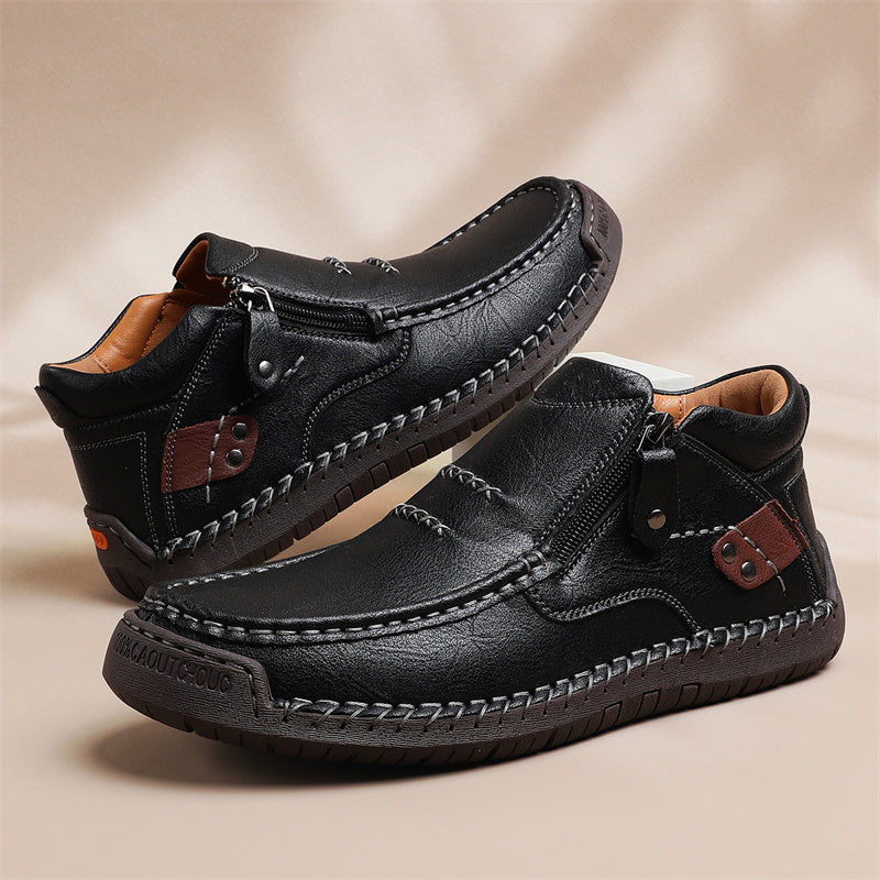 🔥Lowest Price) Men's - Cowhide Slip-On Orthopedic walking Shoes – Waterproof, Non-Slip, Wide Toe Fit