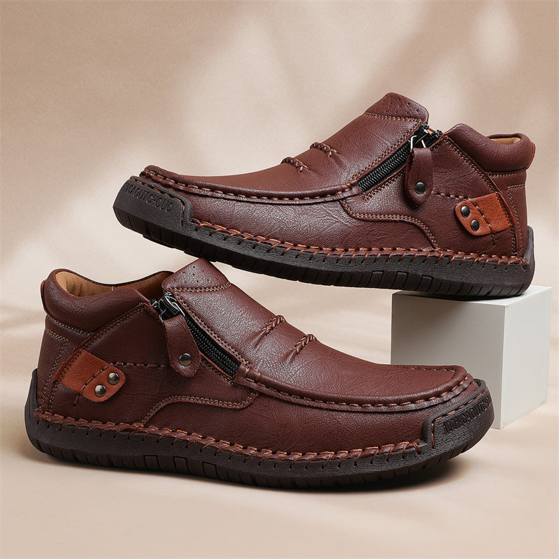 🔥Lowest Price) Men's - Cowhide Slip-On Orthopedic walking Shoes – Waterproof, Non-Slip, Wide Toe Fit