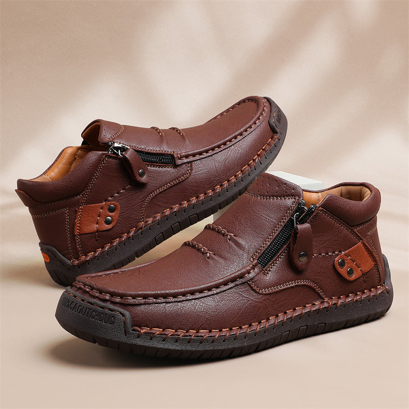 🔥Lowest Price) Men's - Cowhide Slip-On Orthopedic walking Shoes – Waterproof, Non-Slip, Wide Toe Fit