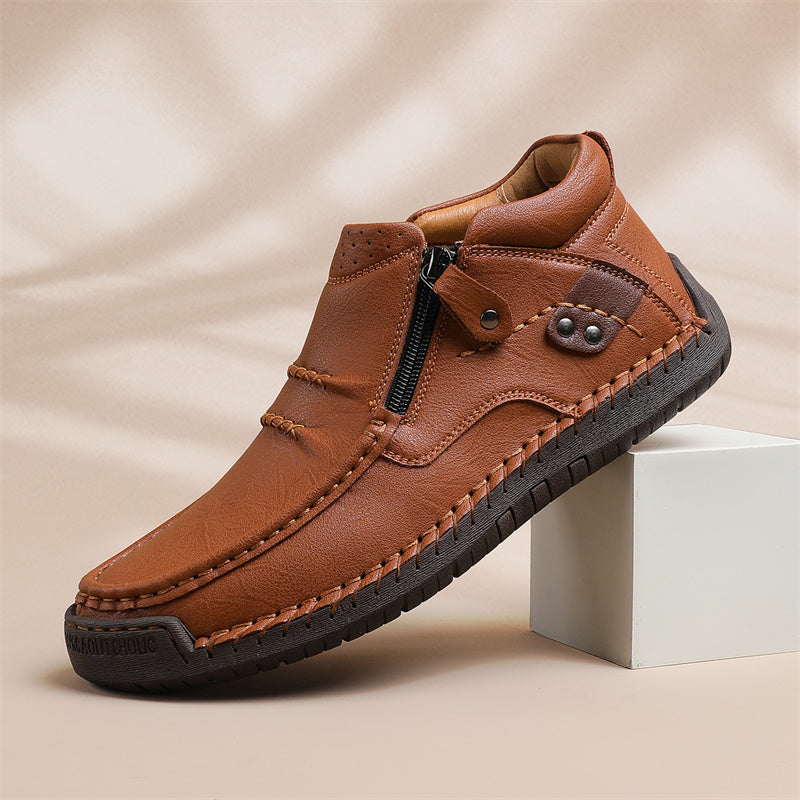 🔥Lowest Price) Men's - Cowhide Slip-On Orthopedic walking Shoes – Waterproof, Non-Slip, Wide Toe Fit