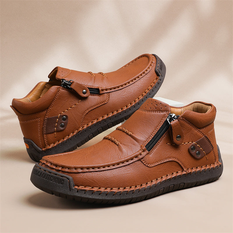 🔥Lowest Price) Men's - Cowhide Slip-On Orthopedic walking Shoes – Waterproof, Non-Slip, Wide Toe Fit