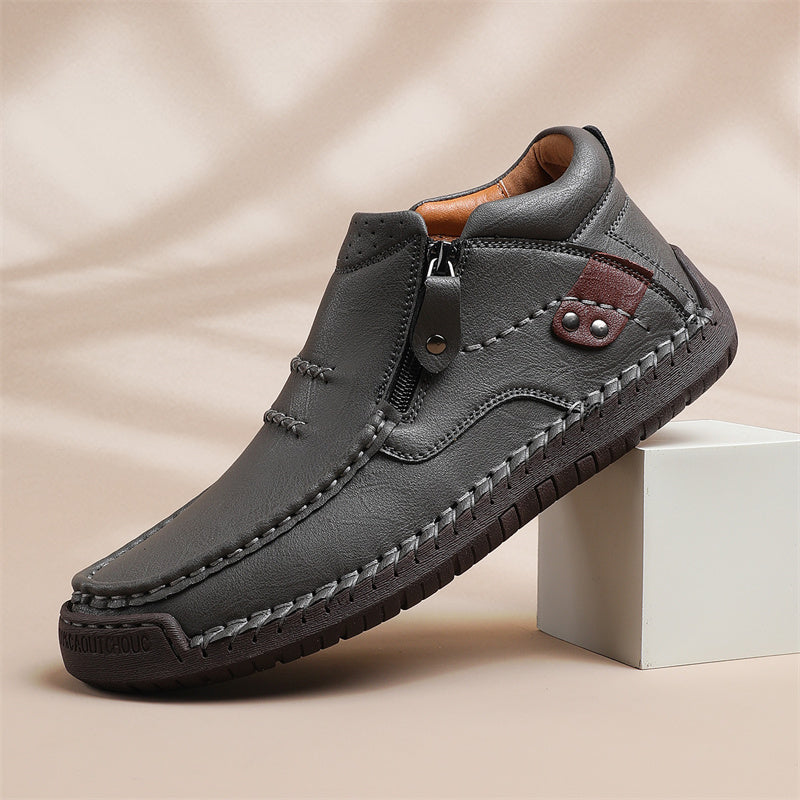 🔥Lowest Price) Men's - Cowhide Slip-On Orthopedic walking Shoes – Waterproof, Non-Slip, Wide Toe Fit