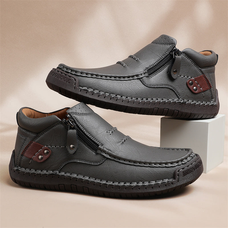 🔥Lowest Price) Men's - Cowhide Slip-On Orthopedic walking Shoes – Waterproof, Non-Slip, Wide Toe Fit