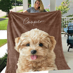 Custom Watercolor Photo Dog Blanket - Mother, Father's Day, Christmas, Birthday, Memorial Gift For Dog Mom & Dad, Dog Owner - Personalized Photo Fleece Blanket