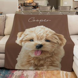 Custom Watercolor Photo Dog Blanket - Mother, Father's Day, Christmas, Birthday, Memorial Gift For Dog Mom & Dad, Dog Owner - Personalized Photo Fleece Blanket