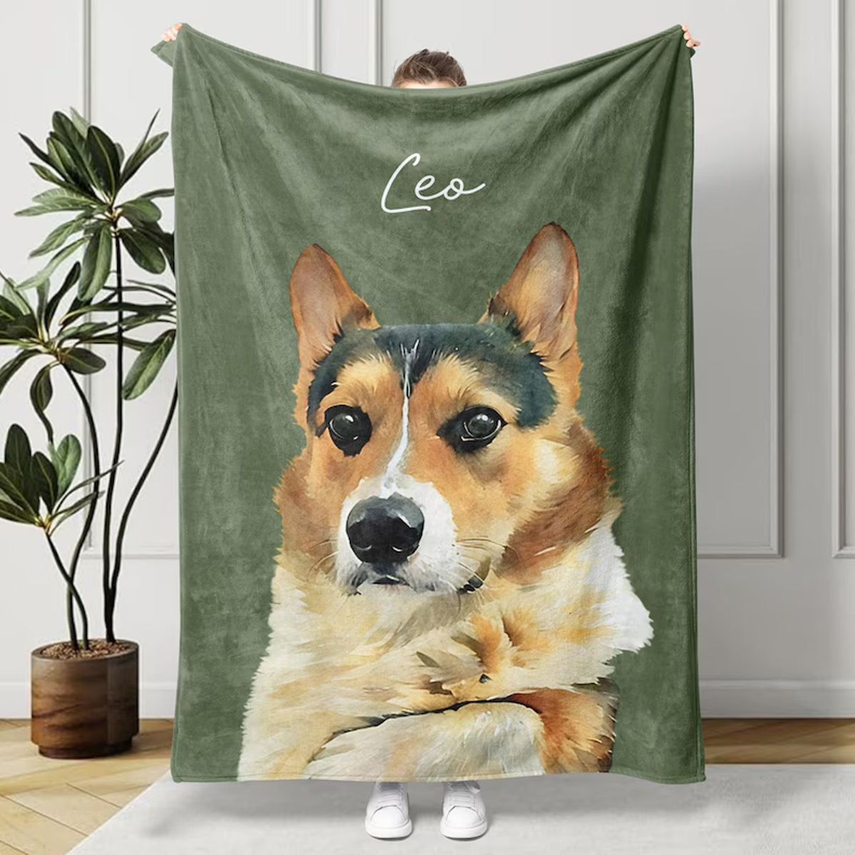 Custom Watercolor Photo Dog Blanket - Mother, Father's Day, Christmas, Birthday, Memorial Gift For Dog Mom & Dad, Dog Owner - Personalized Photo Fleece Blanket