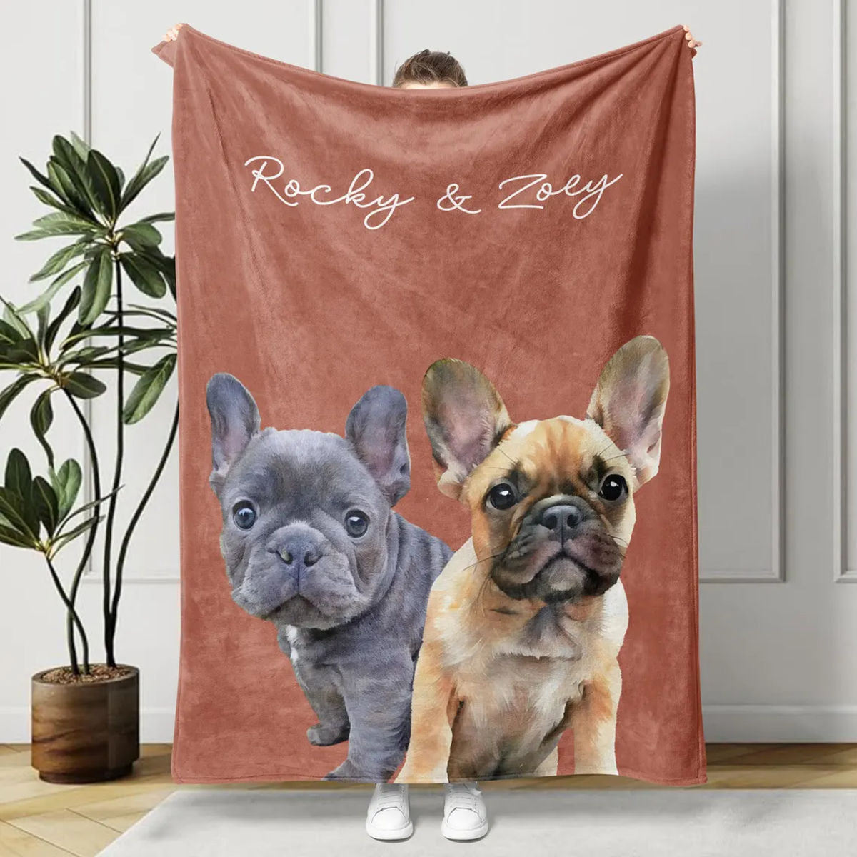 Custom Watercolor Photo Dog Blanket - Mother, Father's Day, Christmas, Birthday, Memorial Gift For Dog Mom & Dad, Dog Owner - Personalized Photo Fleece Blanket