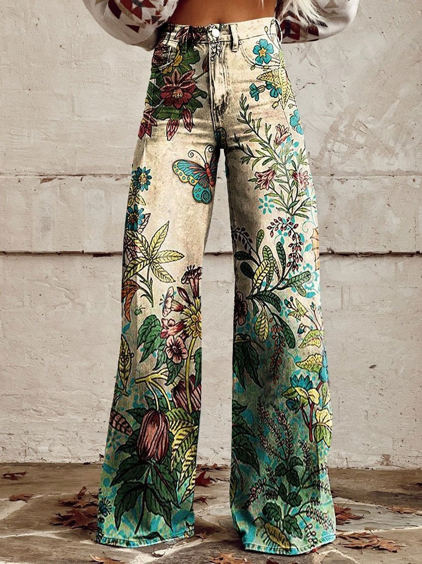 Artist Vintage Print Casual Wide Leg Pants