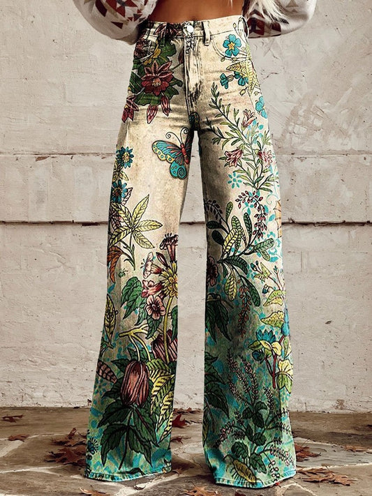 Artist Vintage Print Casual Wide Leg Pants