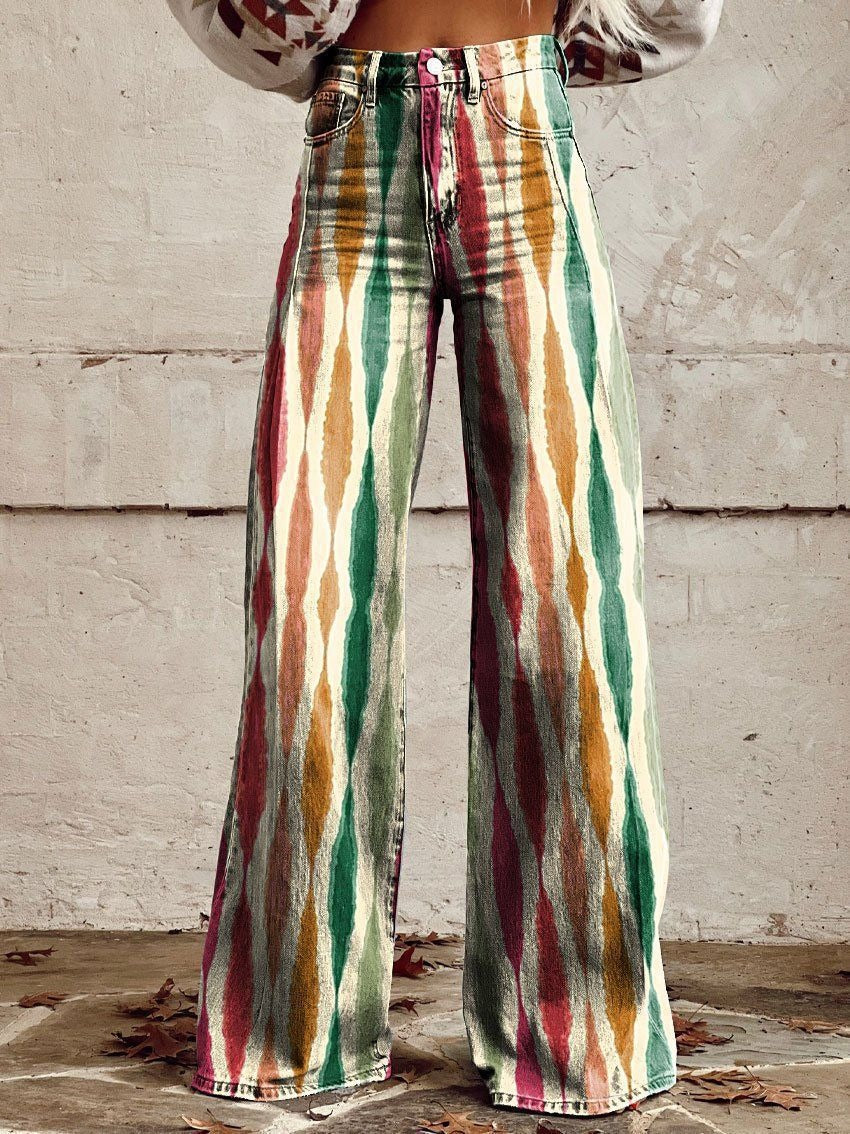 Artist Vintage Print Casual Wide Leg Pants