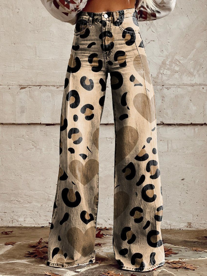 Artist Vintage Print Casual Wide Leg Pants