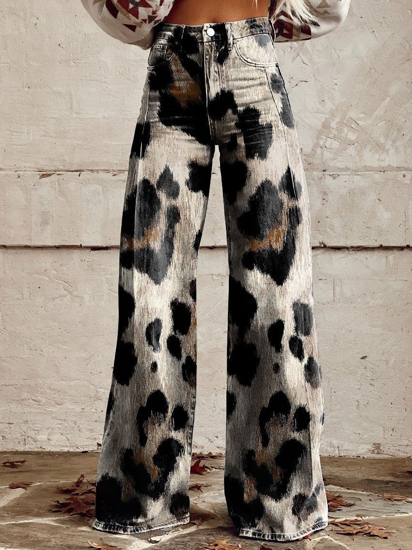 Artist Vintage Print Casual Wide Leg Pants