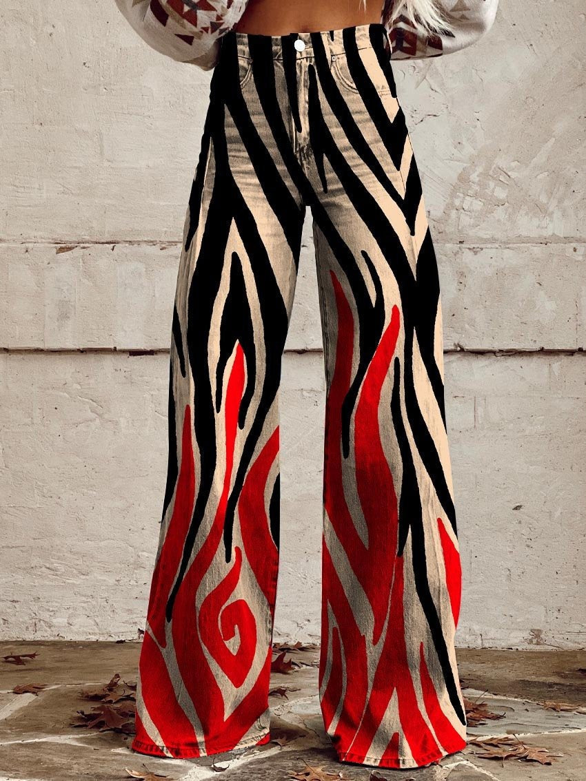 Artist Vintage Print Casual Wide Leg Pants