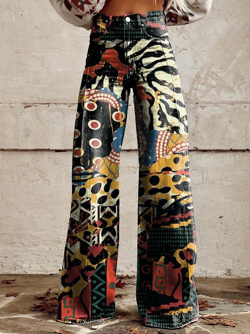 Artist Vintage Print Casual Wide Leg Pants