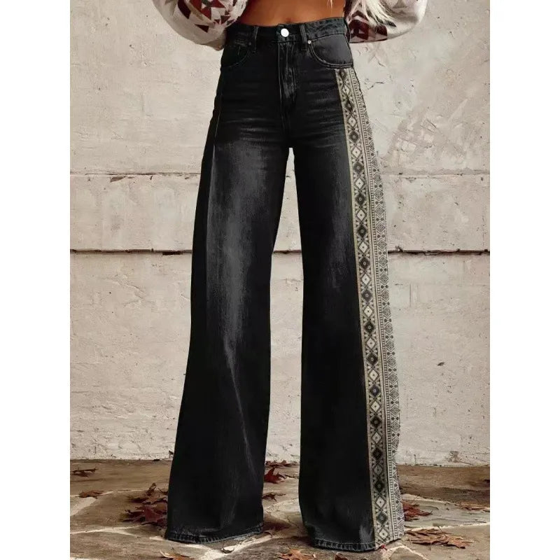 Artist Vintage Print Casual Wide Leg Pants