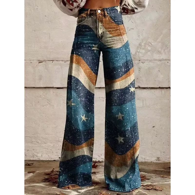 Artist Vintage Print Casual Wide Leg Pants