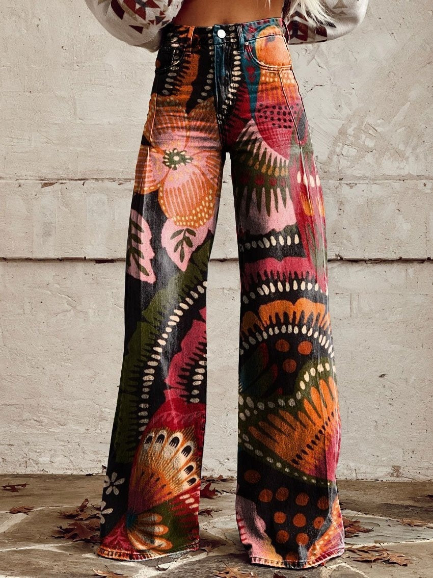 Artist Vintage Print Casual Wide Leg Pants