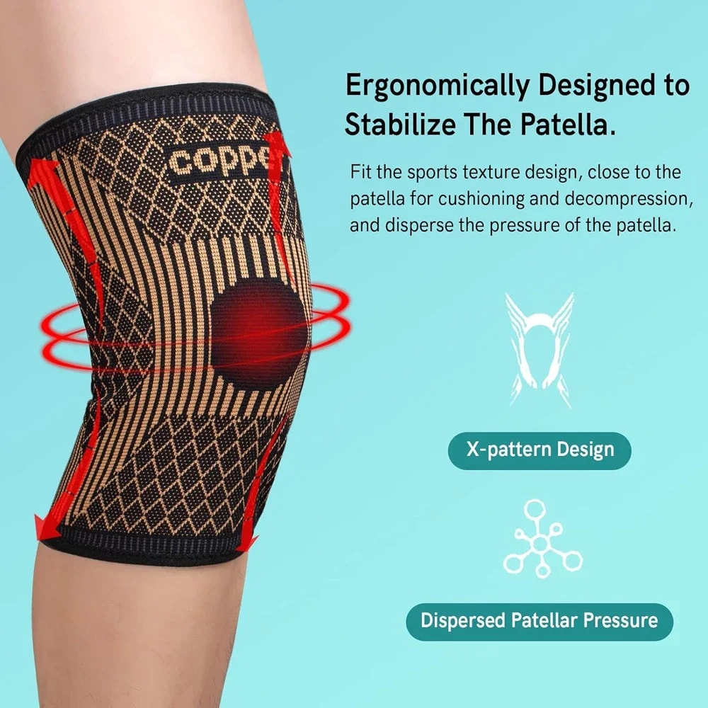 Compression Sleeve for Knee Pain, Copper Knee Brace for Arthritis Relief, Sports and Workout Support